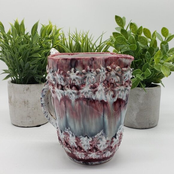 Italian Vintage 1960s Purple Grey Drip Brutalist Pottery Jug or Pitcher - Picture 9 of 9